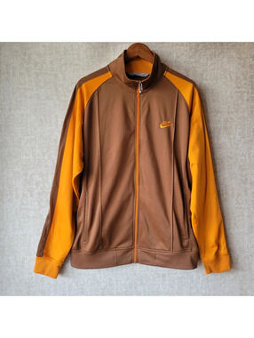 Vintage Nike Tracksuit Jacket Mens XL Brown Gold Full Zip Pockets 90s Y2K